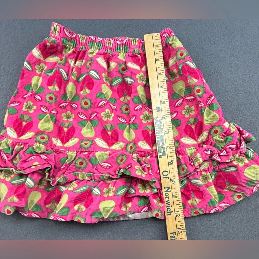 Hanna Andersson Pink Green Mod Floral Tiered Corduroy Skirt 110 US 5